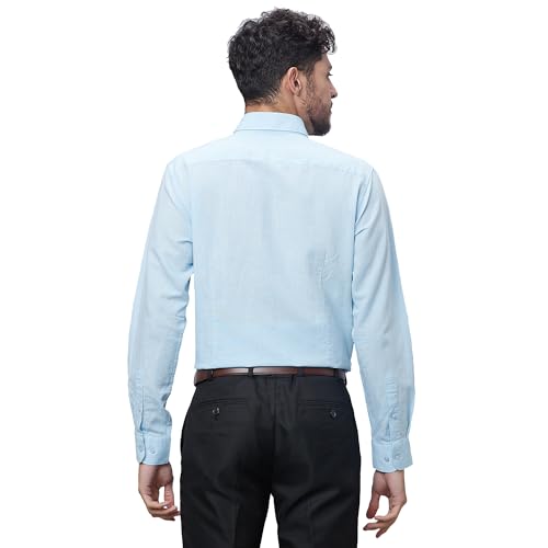 Image of Raymond Men Slim Fit Solid Pattern Linen Cotton Blend Regular Collar Full Sleeve Casual Shirt