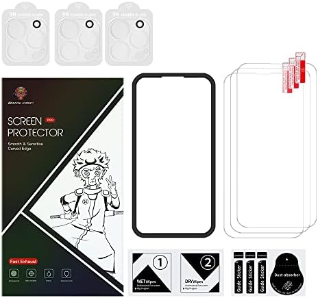 izkan- 3+3 Pack Compatible with iPhone 14 Pro Max 6.7 inch, [Bubble-Free] 3 Pack Tempered Glass Screen Protector + 3 Pack Camera Lens Protectors Anti-Scratch, (Clear (3+3) Pack)