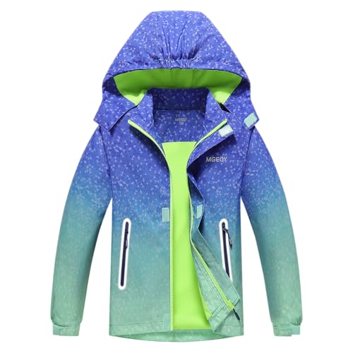 Image of MGEOY Kids Rain Jacket, Waterproof Lightweight Hooded Windbreaker for Boys Girls 4-14Y