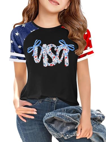 Image of Ithalt Boys Girls USA Shirts Kids 4th of July Shirts American Flag Tshirt Patriotic Top Independence Day Outfit 5-13y