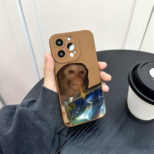 Monkey Phone Case, Monkey Drinking Phone Case, Funny Phone Cases for iPhone 16/15/14/13/12/11 Pro Max, Shockproof TPU Protective Cover (Brown,11)