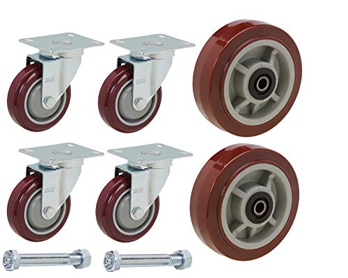 U-Boat Cart Caster and Wheel Replacement Kit | Includes 4 Corner Casters and 2 Center Wheels with Axles and Mounting Bolts
