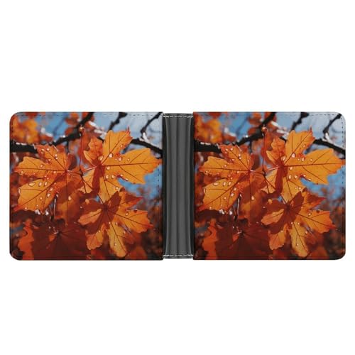 Men's Leather Wallet Bifold Wallet for Men Fall Maple Leafs Slim Wallet with Multiple Card Classic Passcase Mens Card Holder