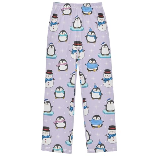 Boy's Lounge Pants Cute Penguin Snowman Winter Kids Jogger Pants Elastic Waist Long Bottoms with Pockets 6-14 Years