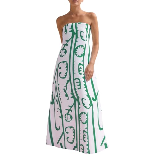 Image of Zwirelz Women Strapless Maxi Dress Boho Floral Print Flowy Long Tube Dress Off Shoulder Loose Beach Sundress