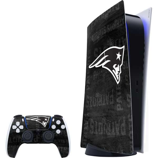 Skinit Decal Gaming Skin Compatible with PS5 Bundle - Officially Licensed NFL New England Patriots Black & White Design