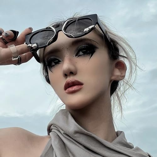 Vintage Narrow Cateye Sunglasses Trendy Small Oval Metal Snake Y2k Accessories4