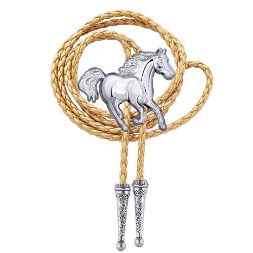 Image of GelConnie Bolo Ties for Men Women Western Cowboy Tie Mens Western Necklace Leather Necktie Gold Bolero Tie Cowboy Necklace