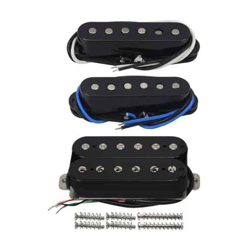 FLEOR Alnico 5 HSS Set Staggered Single-Coil+Humbucker Pickup fit ST Electric Guitar,Guitar Part Neck+Middle+Bridge Pickup(14-15K)Black