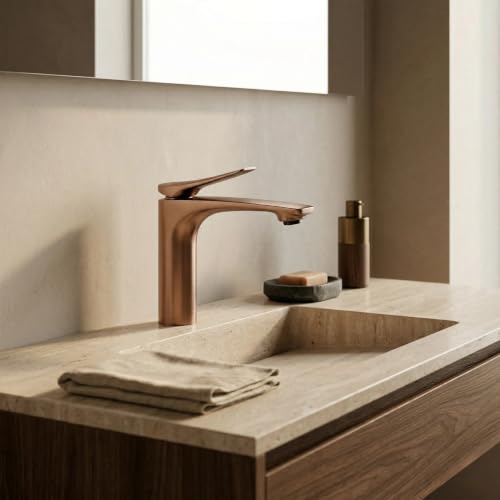 Rea - Grifo de baño Vision low PREMIUM - Latón - Cobre Cepillado - 11x4,2x14 cm