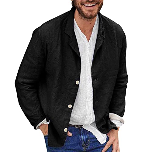 Mens Casual Button Down Shirts Lightweight Breathable Suit Coat Soft Fashion Tops Black