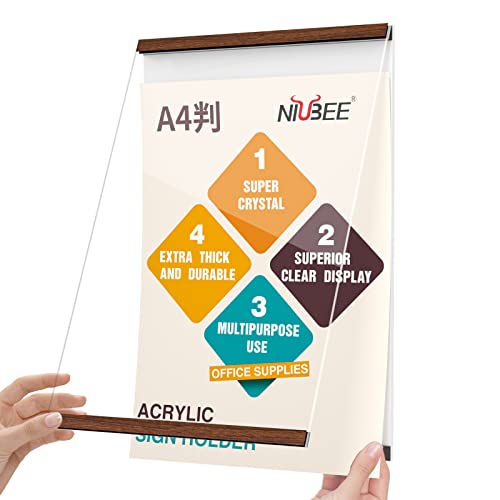 NIUBEE 賞状額縁 フォトフレーム JIS A4判 210x297mm アクリル製 磁気アクリルフレームディスプレイフレーム 樹脂製 両面テープ付き 木調 学校、企業、幼稚園 オフィス、店舗、レストランに最適