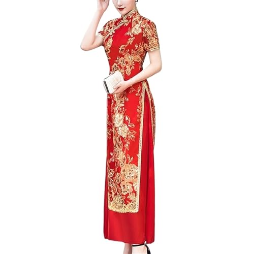 Wedding Chinese Traditional Dress Slim Stand Collar Ao Dai Vietnamese Dress for Women, Long Style Cheongsam Qipao