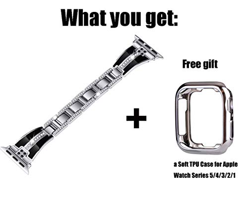 JSGJMY Bling Bands Compatible with Apple Watch Band 38mm 40mm 42mm 44mm with Case,Women Diamond Rhinestone Metal Jewelry Wristband Strap for iwatch Series SE/6/5/4/3/2/1 (Silver, 38mm/40mm) - Thumbnail 6