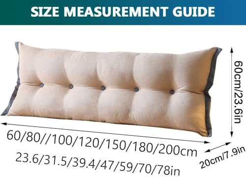 Image of Headboard Reading Pillow Large Bed Pillow Sofa Reading Pillows Double /Single Bed Bolster Long Backrest Pillow Couch Back Cushions Headboard Cushion Lumbar Support Pillow. (Cream, 100 inchx50 inch)