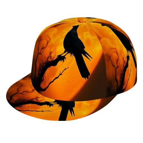 Men Women Full Moon Goth Gothic Crow Raven Bird Baseball Cap Snapback Dad Hat for Camping Golf Outdoor, Fashionable Comfortable Fit Peaked Cap