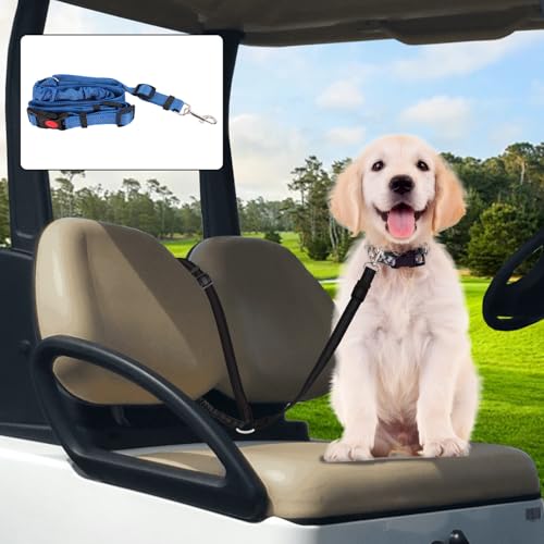 2 Pack Dog Seat Belt Tether for Golf Cart, Pet Dog Seat Belt Harness for Car, Adjustable Golf Dog Collar Leash for Golf Cart Pet Safety Protection to Prevent Accidental Injury