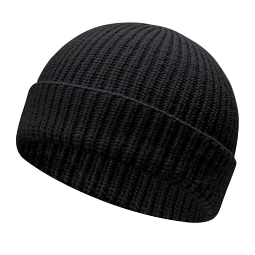Wool Knit Cuff Short Fisherman Trawler Beanie Hats for Men Women Winter Roll up Edge Watch Skull Cap