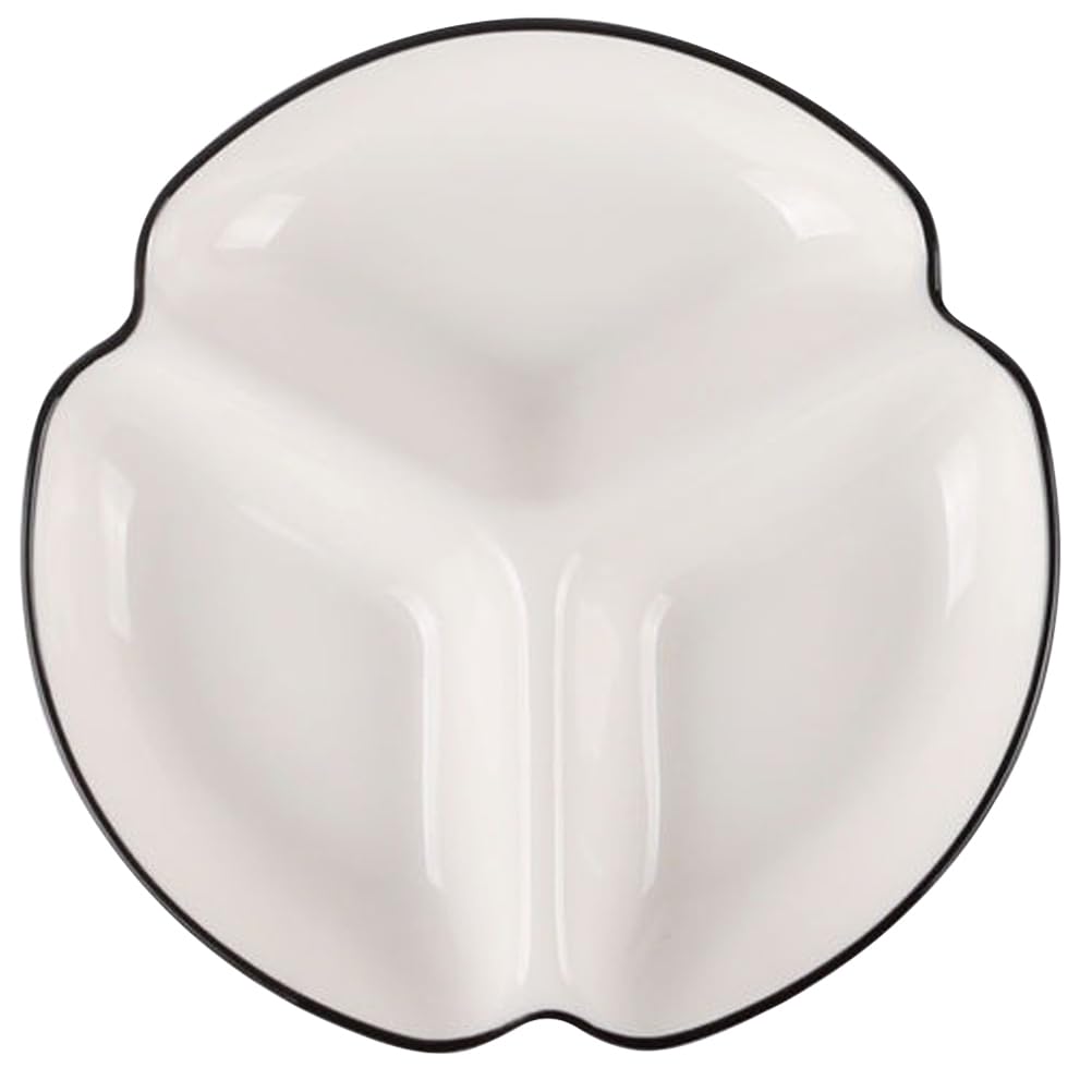 OUNONA Divided Plate 7.48 in Ceramic Food Plate 3 Compartment Portion for Fruits Snacks Appetisers Salads Home Kitchen Outdoor Picnics Parties