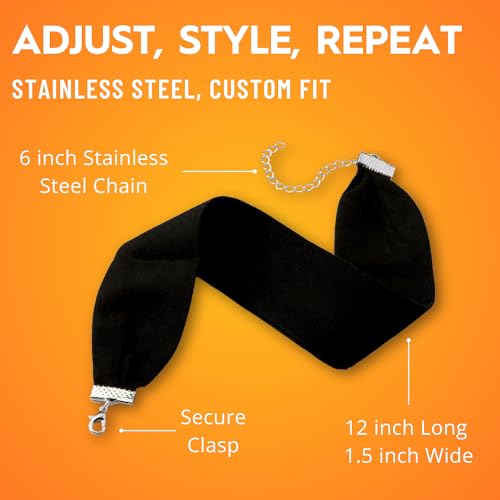 Velvet Choker for Women, Wide 1.5" 90s Ribbon Adjustable 12–18" with Stainless Steel Clasp, Soft Skin-Friendly Velvet — Black 6