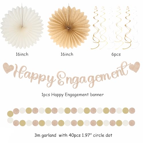 Image of Champagne-Gold Fall Boho Happy-Engagement Party-Decorations - 21pcs Women She Said Yes Proposal Banner Streamers, Beige One Sweet Peach Paper Lanterns,Flower Tissue Pom Poms Fan Favors Decor Huglony