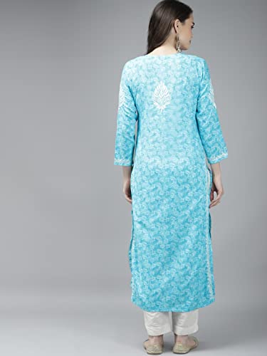 Image of Ada Women's Cotton Straight Fit Straight Hand Embroidered Lucknowi Chikankari Kurta Kurti A411378