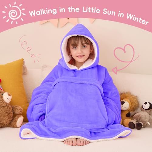 yescool Wearable Blanket Kids Hoodie, Birthday Teen Girls Gifts for 8-15 Year Old Kids Oversized Sweatshirt Sherpa Flannel Cozy Hooded Blanket with Pocket for Children, Youth Teens, One Size, Purple
