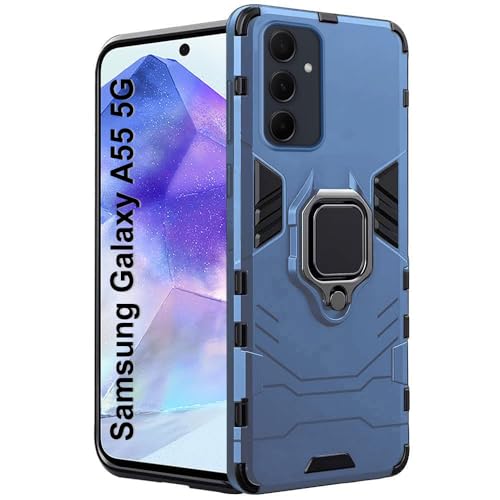 Image of TheGiftKart Tough Armor Bumper Back Cover Case for Samsung Galaxy A55 5G | Ring Holder & Kickstand in-Built | 360 Degree Protection Case Cover for Samsung A55 (PC & TPU, Greyish Blue)