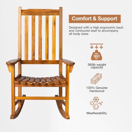 Panana Acacia Wood Rocking Chair Outdoor Porch Rocker with Cushion Wooden Armchair for Patio, Garden, Balcony, Backyard, Living Room - Image 2