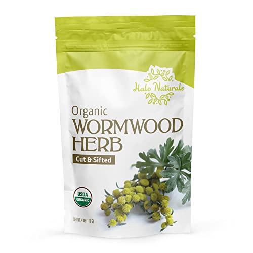 Halo Naturals Organic Wormwood Herb 4 Oz Cut & Sifted (Artemisia Absinthium) Usda Certified Organic Wormwood Tea | Non-Gmo | Vegan| Resealable Pouch| Packaged In The Usa (4 Ounces (Pack Of 1)) #TOP2