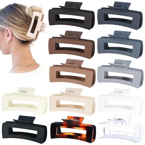 Sisiaipu Large Square Jumbo Hair Clips - 4.1 Inch Big Jaw Clips for Thick Hair, 12 Pcs Bulk Accessories for Women and Girls - Neutral