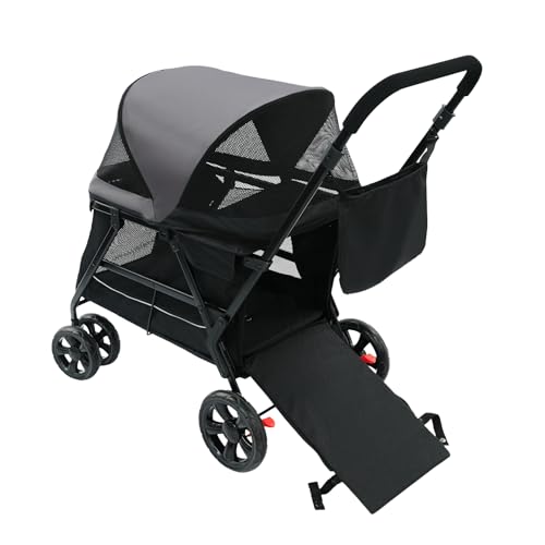 Passeggino per cani, pieghevole, fino a 30 kg, con finestre a rete e maniglia, per cani di taglia media, 67 x 98 x 121 cm