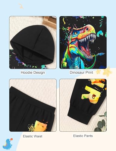Image of Toddler Boy Clothes Dinosaur Printed Hoodies Toddler Clothes for Boys Long Sleeve Sweatpants Set T-Rex Outfits 3-7t