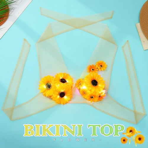 GRAEEN Light Up Sunflowers Bikini Tops Halter Rave Bra for Women Beige2