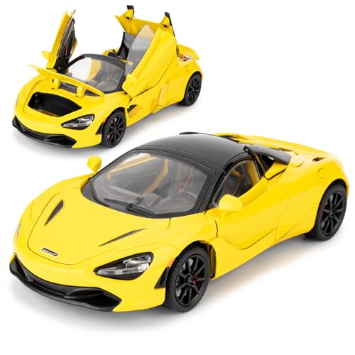 imtfzct Voiture miniature McLaren 720S à l'échelle 1:24, avec fonction pullback, avec lumière et son, jouet à collectionner, cadeau pour enfants, jaune