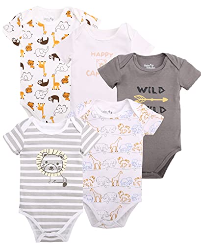 Image of Maybe Baby Kids Infant Boys' and Girls' 4 & 5 Pack Cotton Baby Longsleeve & Short Sleeve Bodysuit Set w/Mitten Cuffs