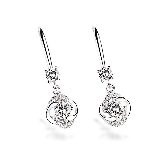 WINGLESCOUT Moda 925 Plata Cristal Zirconia cúbica cuelga & pendiente de gota, Pendientes largos con diseño de gota brillante encantador, Regalo de joyería para mujer/Día de la madre