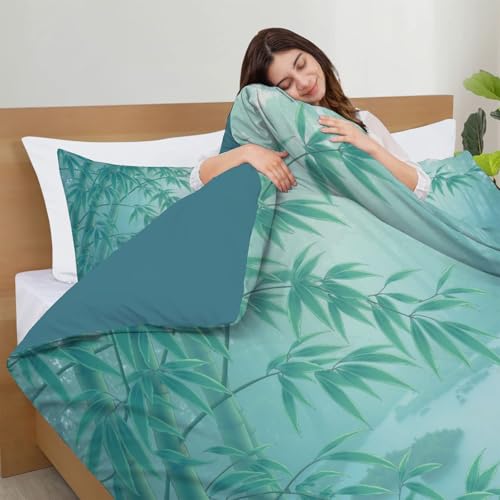 SMBHIAON Fresh And Natural Style Duvet Cover, Single Bedding Set, Misty Bamboo Forest Scene Queen Duvet With Zipper Closure And Corner Ties, Ultra Soft Breathable, Easy Care, Blue-Green - Image 4
