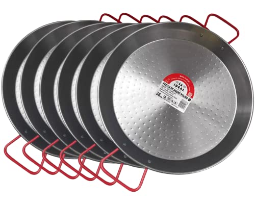Garcima 15-Inch Carbon Steel Paella Pan,38cm,Pack of 6,Silver/Red (10038)