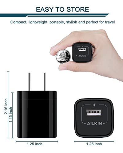 Image of AILKIN USB Wall Charger, Charger Adapter, Ailkin 2-Pack 2.1Amp Dual Port Quick Charger Plug Cube for Compatible with iPhone X /8 /7 /6S /6S Plus /6 Plus /6, Compatible