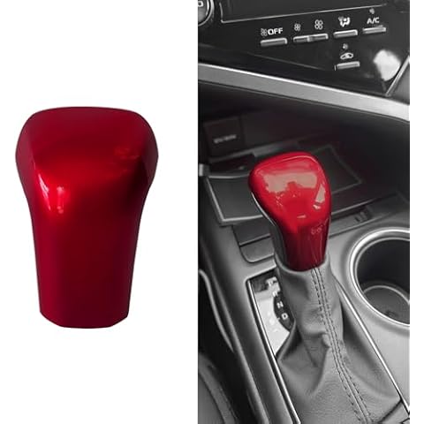 QZTYTY Car Gear Shift Knob Cover, Shift Lever Cover, Sport Style Print Auto Gear Shift Knob Cover Trim for Toyota 2018-2025 Camry 2019-2024 Corolla 2019-2022 Avalon Accessories (Red) Cover