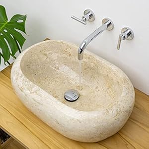 Marmeren wastafel crème ovaal 58 cm natuursteen opzetwastafel woonvreugde