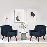 Accent Chairs Set of 2, Button-Tufted Upholstered Living Room Chairs Set of 2, Comfy Reading Chair Mid Century Modern Chairs with Linen Fabric Lounge Arm Chairs for Bedroom (Navy Blue)