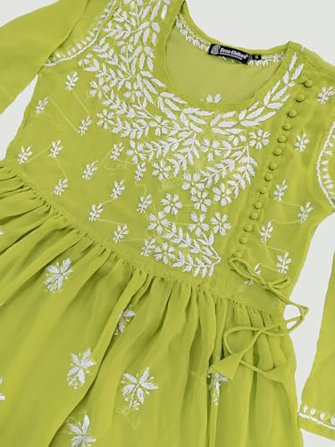 Image of Seva Chikan Hand Embroidered Lucknowi Chikankari Angarkha Georgette Top with Slip for Women SCL4041