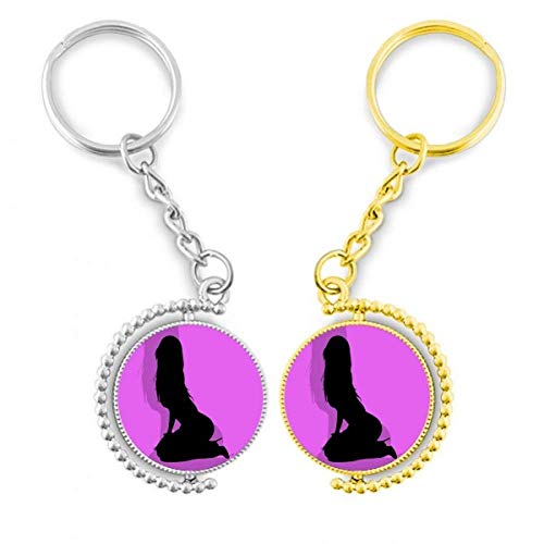 Porte-clés anneau de métal doré avec motif femme rondelette aux cheveux longs
