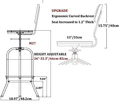 Bokkolik Set Of 2-Industrial Bar Stools With Backrest-Swivel Wood Seat-Bar Counter Height Adjustable 26-32.2Inch-Kitchen Island Dining Chair thumb #2