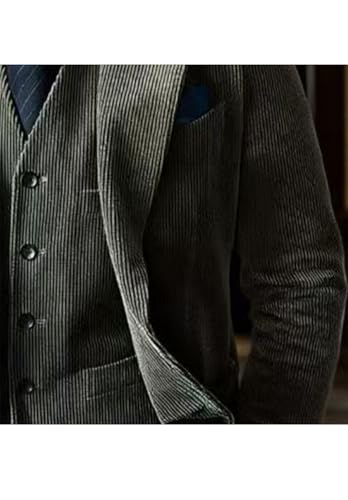 Men's Corduroy 3 Piece Suits Slim Fit Set Formal Business Blazer Jacket Vest Pant for Wedding Party Tuxedo3