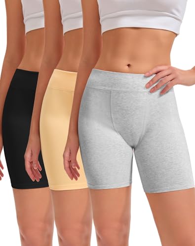 INNERSY Unterhosen Damen Hohe Taille Boxershorts Baumwolle Panty Unter Kleid Unterwäsche Mehrpack 3 (XL Beige/Schwarz/Grau)
