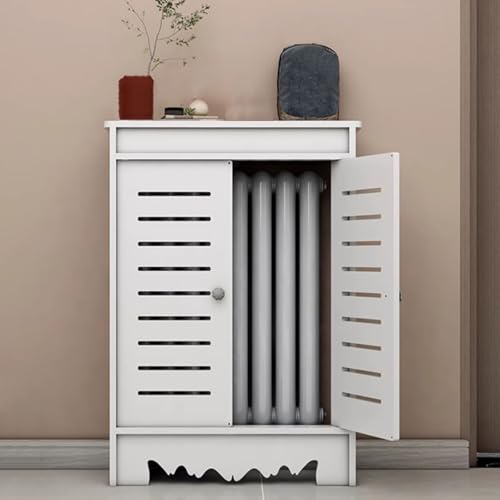 Cubierta de radiador con estante de almacenamiento, cubierta de calentador de madera con 2 puertas, organizador decorativo para el hogar, oculta tuberías desordenadas