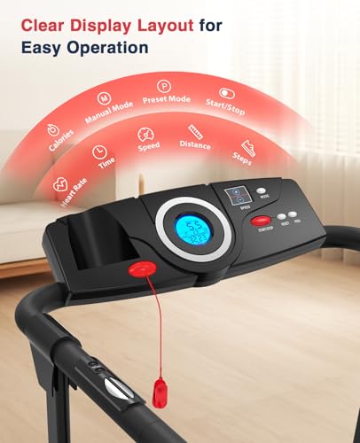 Redliro Treadmill for Seniors with Long Handrails - 300 lbs Capacity Walking Treadmill for Elderly with Cup Holder - Recovery Machine for Home Use with Clear, Non-Scrolling Display (Black) - Image 5